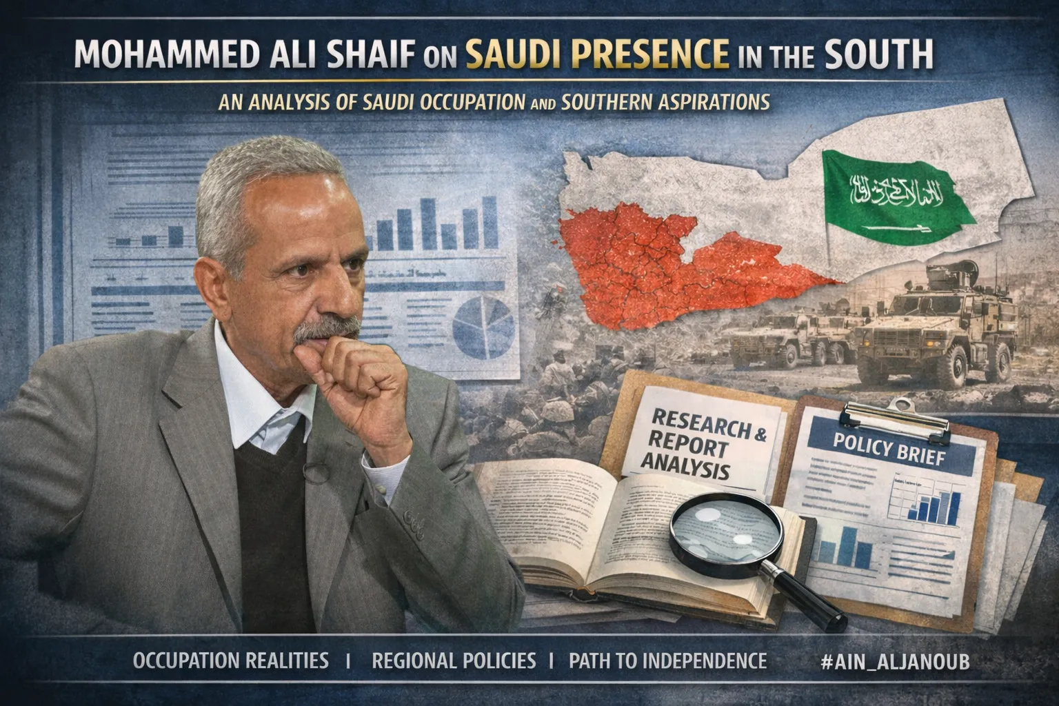 An Analytical Reading of the Saudi Presence in Southern Yemen Based on excerpts from community cultural evenings presented by writer and historian Mohammed Ali Shaif
