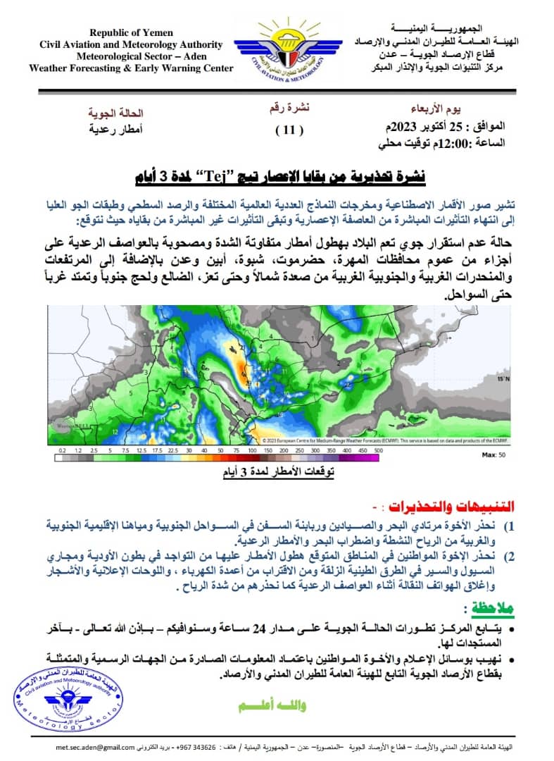 السلطة المحلية بالعاصمة عدن توجّه برفع الجاهزية لمواجهة تداعيات وآثار الأمطار المتوقعة