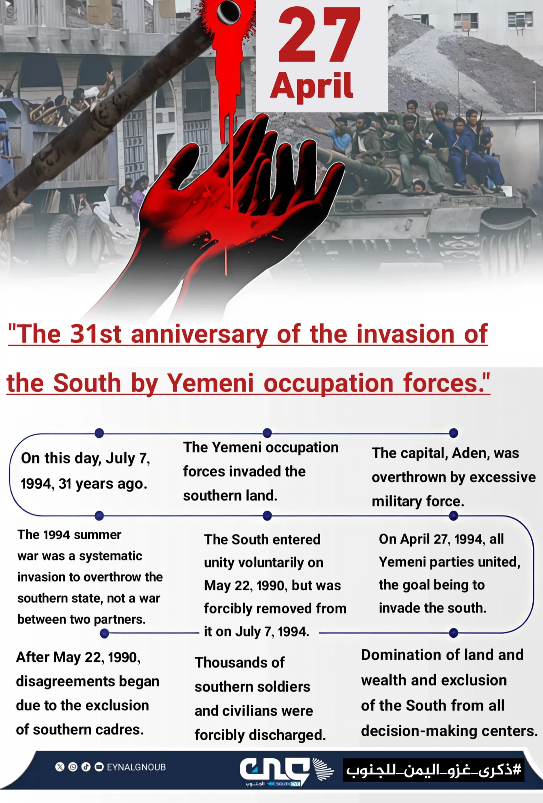The 31th Anniversary of Invasion of Yemeni Occupation Against the South