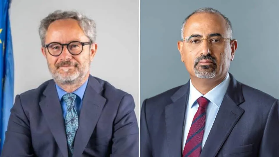 الرئيس الزُبيدي يبحث مع رئيس بعثة الاتحاد الأوروبي الأوضاع الراهنة في بلادنا وسُبل دعم جهود السلام